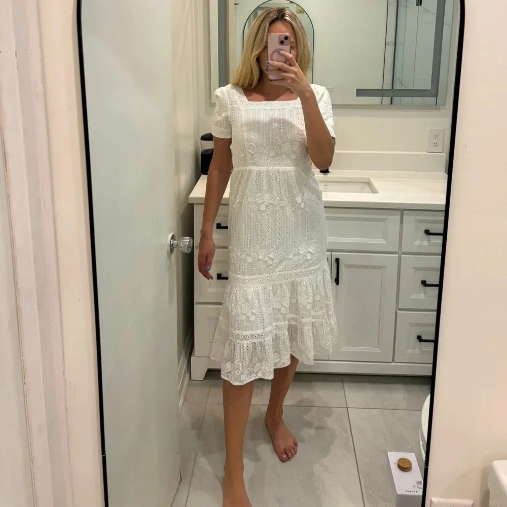 Adelyn Rae Embroidered Cotton Day Midi Dress - Picture 2 of 6